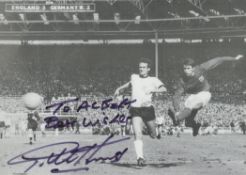 Geoff Hurst signed 8x6inch black and white photo. Dedicated. Good condition. All autographs come