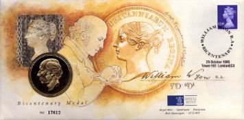 William Wyon signed 1995 royal mail/mint coin cover Bicentenary Medal. No 17613. 1 stamp 1 postmark.