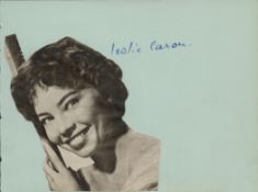 Leslie Caron signed black & white picture magazine cut out fixed onto paper sheet 5.5x4 Inch. French