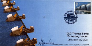 John Hounslow signed GLC Thames Barrier protecting London FDC. 1 Stamp and 1 postmark 25th May 83.