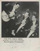 Unsigned black & white photo The Five Smith Bros. Dedicated. Approx. size 3x2.75 Inch. Good