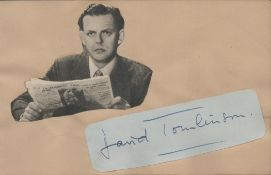 David Tomlinson signed autograph small pale blue & magazine black & white picture cuts out Inch