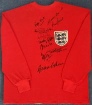 England 1966 World Cup Winners multi signed retro replica shirt includes 10, of the victorious