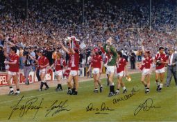 Autographed Man United 1985 - 12 X 8 Photo : Col, Depicting Manchester United Players Parading The