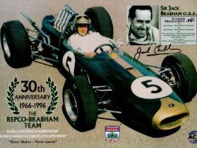 Sir Jack Brabham signed 11x8 inch colour 30th anniversary bio photo. Good condition. All