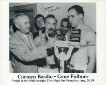 Carmen Basilio and Gene Fullmer signed 10x8 inch black and white photo. Good condition. All