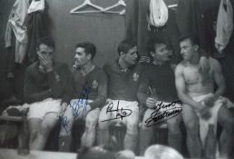 Autographed France 1958 12 X 8 Photo : B/W, Depicting French Forwards Jean Vincent, Roger
