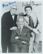 George Burns, Richard Benjamin and Walter Matthau signed 10x8 inch black and white photo. Dedicated.