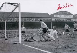 Autographed Denis Law 1963 -12 X 8 Photo : B/W, Depicting A Superb Image Showing Man United Centre-