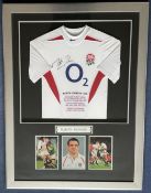 Martin Johnson 49x37 inch approx mounted and framed commemorative England shirt highlighting the