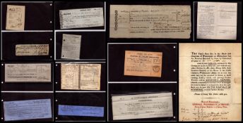 Collection of 13 Vintage Receipts from 1726 and Various Rent Rates (Suggested Est. £30 to £40). Good