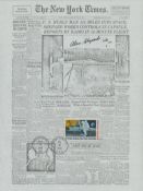 Alan Shephard signed 10x8inch copy of New York Times. Stamp attached and franked. Good condition.