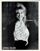 Linda Blair signed 10x8 inch black and white promo photo dedicated. Good condition. All autographs