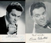 Dickie Valentine signed 6 x 3. 5 inch black and white promo card. Signed in blue ink. Included is