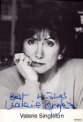 Valerie Singleton signed black and white promo photo, measures 6x4 inch approx. Good condition.