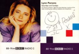 Lynn Parsons signed on reverse colour BBC radio 2 promo photo, measures 6x4 inch approx. Good