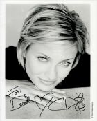 Cameron Diaz signed 10x8inch black and white photo. Dedicated. Good condition. All autographs come