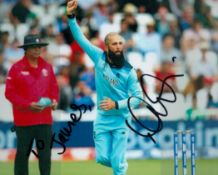 Moeen Ali signed 10x8 inch colour photo pictured in action for England. Dedicated. Good condition.