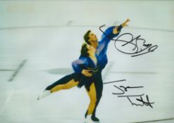Torvill and Dean signed 12x8 inch colour photo pictured during their iconic Bolero routine. Good