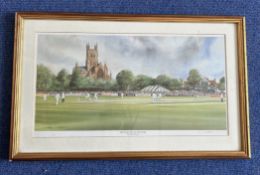 Cricket. Artist Terry Harrison Signed The County Ground, Worcester Colour Print. Signed in Pencil.