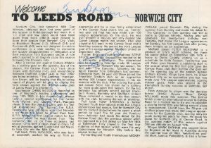 Football Huddersfield v Norwich City 21/9/85 vintage programme. Signed by Ken Brown, Chris Woods,