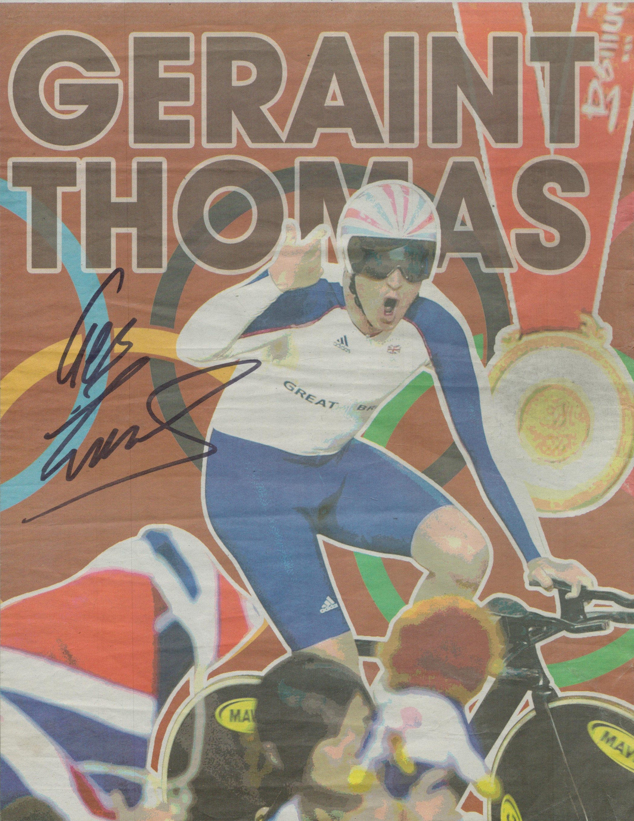 Sport. Olympian Geraint Thomas signed 13.5 x 10-inch colour magazine page. Signed in black ink.
