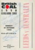 Rugby League Leeds v Australia 1990 Kangaroo Tour multi signed vintage programme includes 7