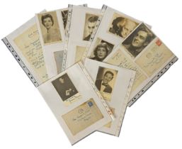 Vintage Entertainment Collection of 14 pages of signed photos, signature pieces and letters