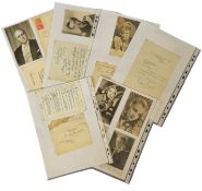 Vintage Entertainment Collection of 14 pages of signed photos, signature pieces and letters