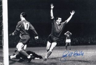 Football autograph JOE McBRIDE 12 x 8 Photo : B/W, depicting Celtic centre-forward JOE McBRIDE