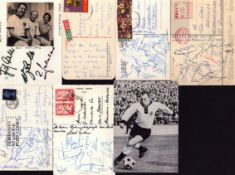Vintage Football team signed postcards from 1968 and 1970 including teams from Brasil, Chile,