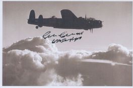WW2 Air Cde Charles Clark OBE 619 sqn POW Stalag Luft III signed 6 x 4 inch Lancaster in flight