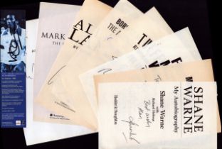 Sport Collection of 10 signed title pages and 1 signed bookmark including signatures of Shane Warne,