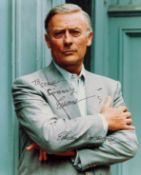 Edward Woodward signed 10x8 inch colour photo dedicated. Good condition. All autographs come with
