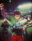 Peter Shilton signed 10 x 8 inch colour photo holding the European Cup won with Notts Forest. Good