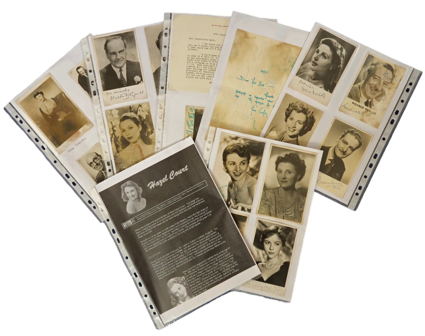 Vintage Entertainment Collection of 14 pages of signed photos, signature pieces and letters