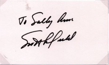 Scott Crossfield signed 5x3inch white card. Dedicated. Good condition. All autographs come with a