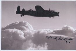 WW2 Sqn Ldr Benny Goodman 617 sqn Tirpitz raider signed 6 x 4 inch Lancaster in flight picture.