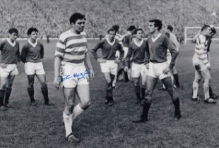 Football autograph JOHN HUGHES 12 x 8 Photo : B/W, depicting Celtic captain JOHN HUGHES making his