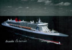 QE2 Captain Warwick signed 12 x 8 inch colour Queen Mary ship photo. Good condition. All