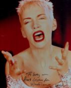 Annie Lennox signed 10x8 inch colour photo. Dedicated. Good condition. All autographs come with a
