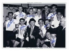 Autographed Tottenham 1961 16 X 12 Edition: B/W, Depicting Tottenham Players Together With Manager