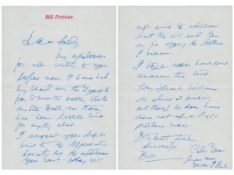 Bill Pertwee signed hand written letter in blue ink. Approx. 8.5X6 Inch. Good condition. All