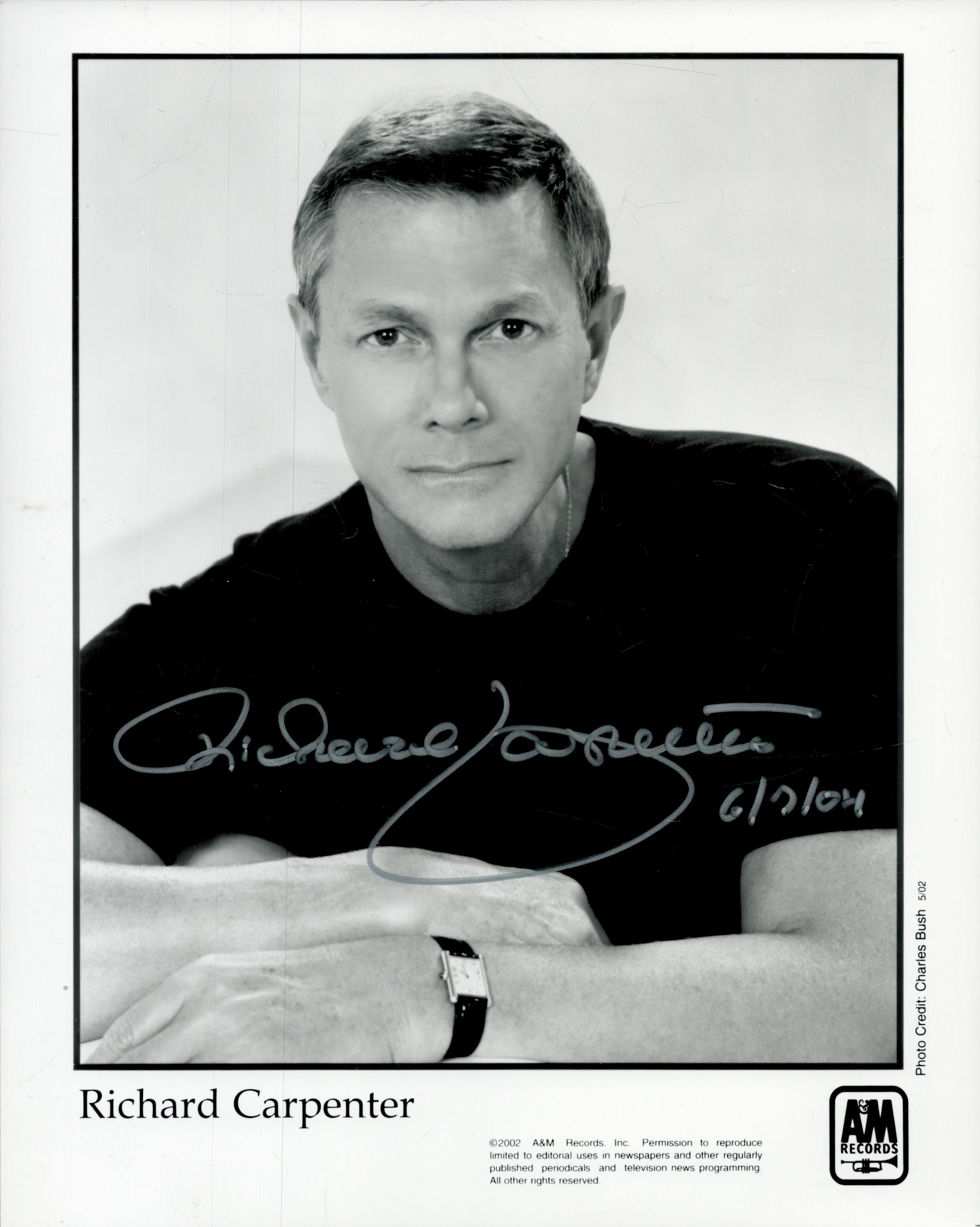 Richard Carpenter signed 10x8 inch black and white promo photo. Good condition. All autographs