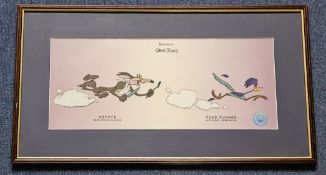 Chuck Jones 30x17 inch Original framed and mounted Coyote and Road Runner cell illustration with