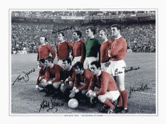 Autographed Man United 1968 16 X 12 Edition: Colorized, Depicting Man United Players Lining Up For A