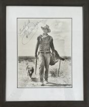 John Wayne signed 15x12 inch overall framed and mounted vintage black and white photo dedicated.