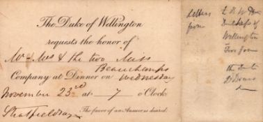 Duke of Wellington invitation card dated 1830. Good condition. All autographs come with a