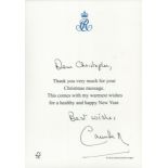 Queen Camilla signed 8x6 inch inscription sending good wishes for Christmas and the new year on