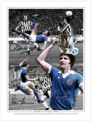 Autographed Manchester City 1976 16 X 12 Montage Edition: Colorized, Depicting A Montage Of Images